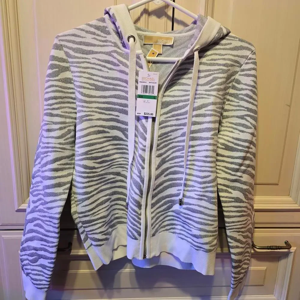 Michael Kors Zebra Print Jacket - White and Silver - Picture 2 of 4